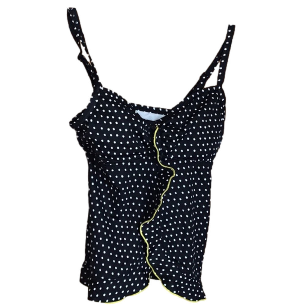 24th & Ocean tankini top. Size medium. Black with white polka dots and yellow